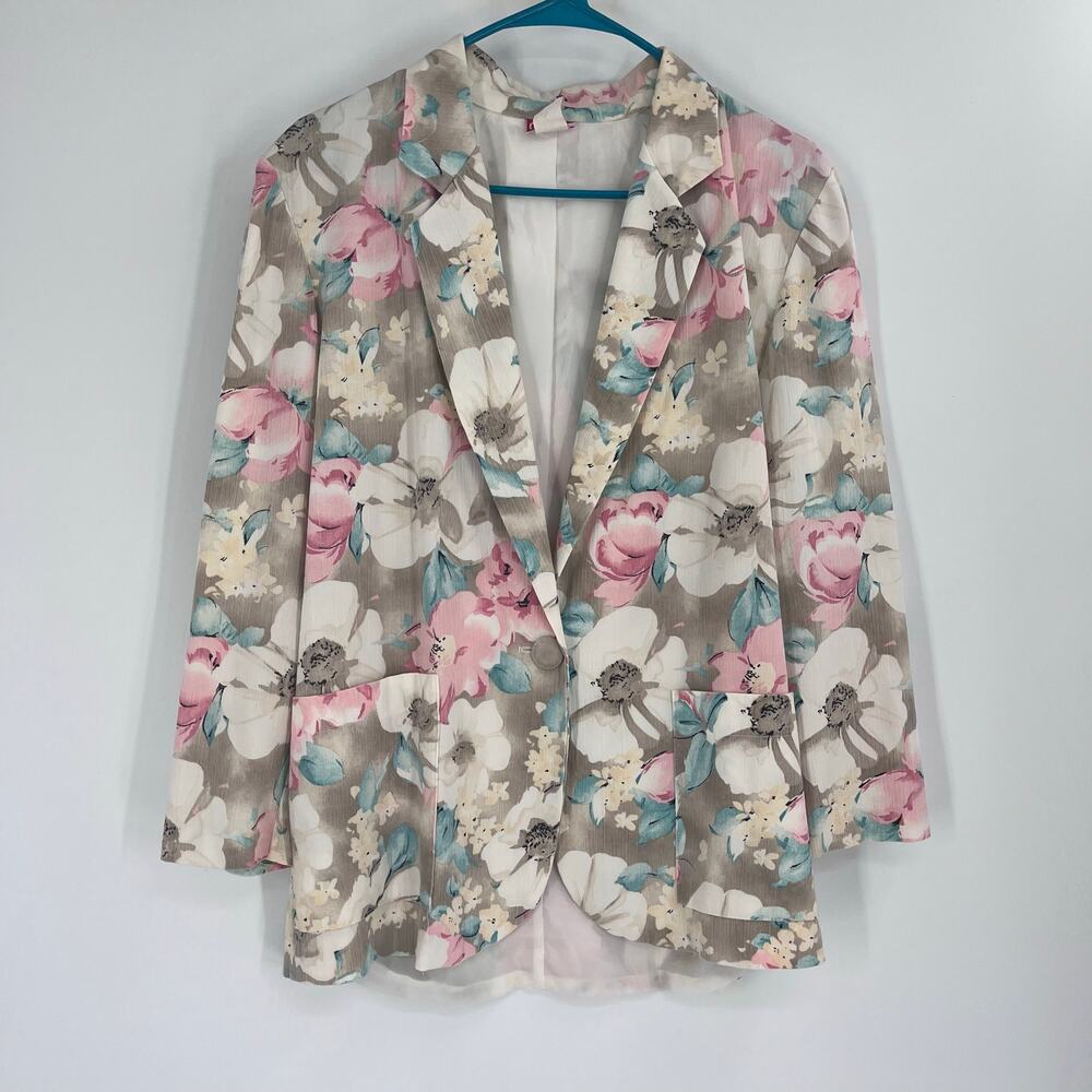Vintage 80s Floral Shoulder Pads Blazer Jacket Women’s Large Cottage French - Picture 1 of 7